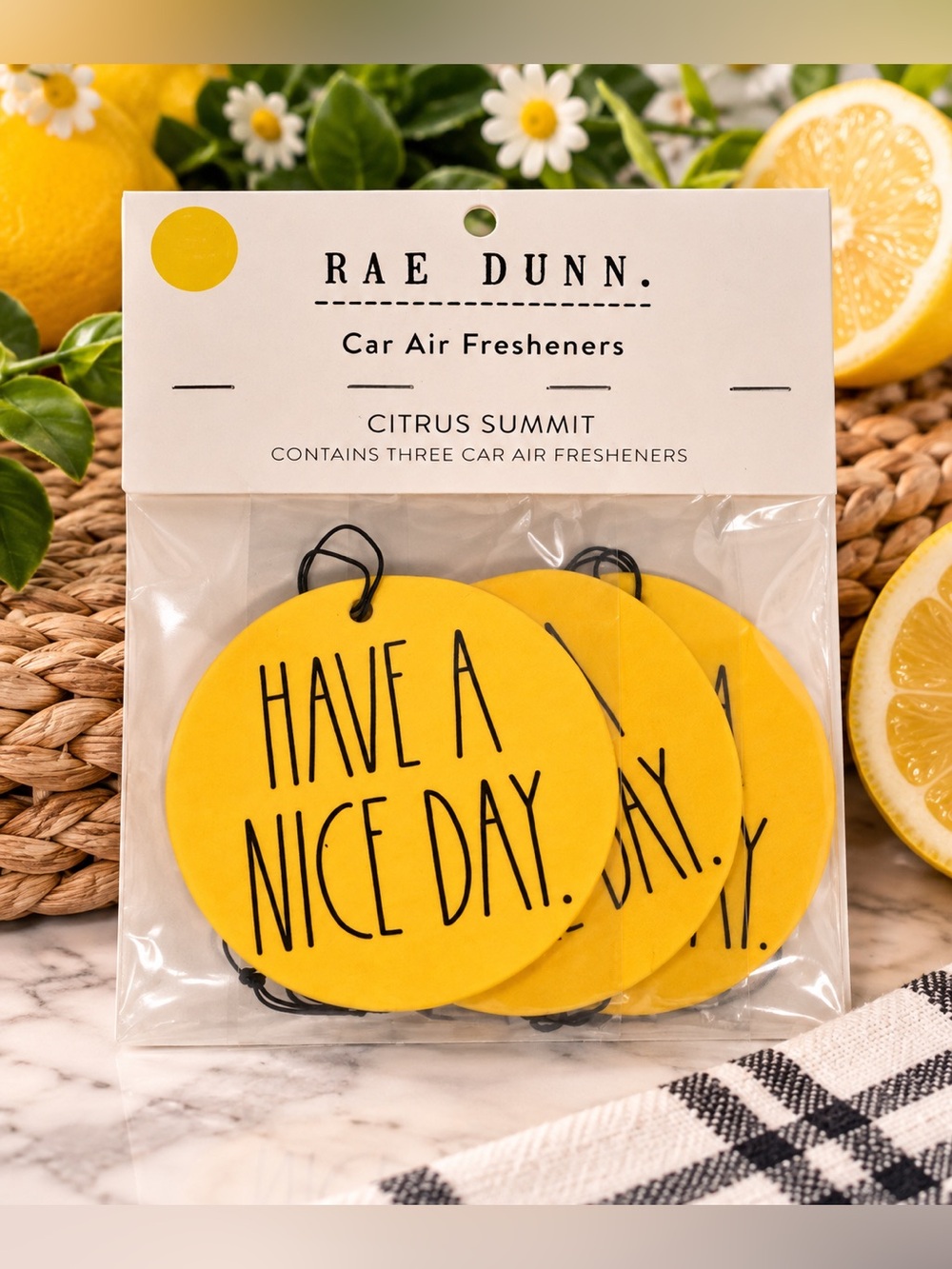💛 Rae Dunn “Have a Nice Day” Citrus Summit Car Air Fresheners – 3-Pack